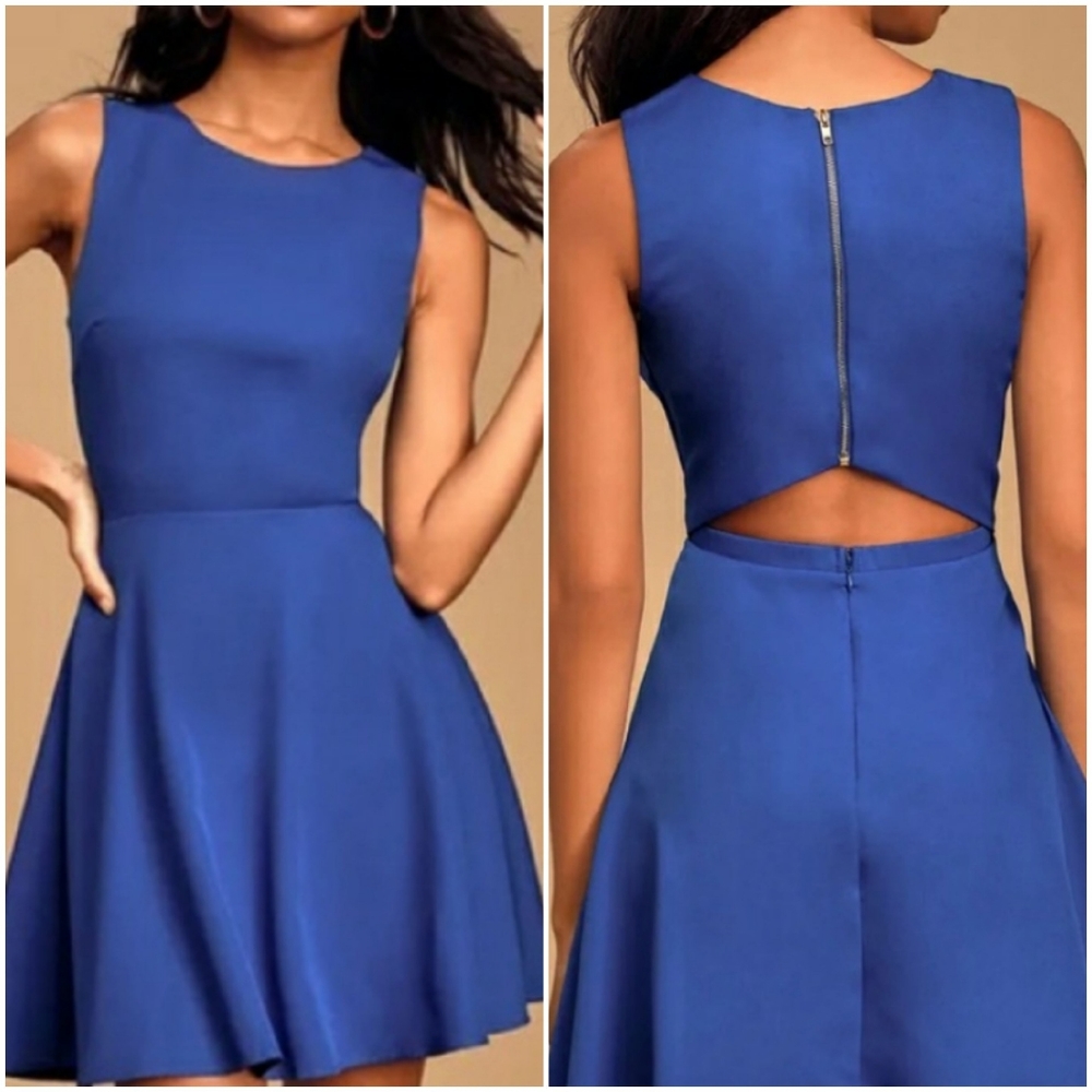 NWT Lulu's Blue Cut Out Skater Dress Size M